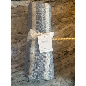 Pottery Barn Flax Navy And Stripe Throw 50 x60 Absolutely Beautiful!! NEW